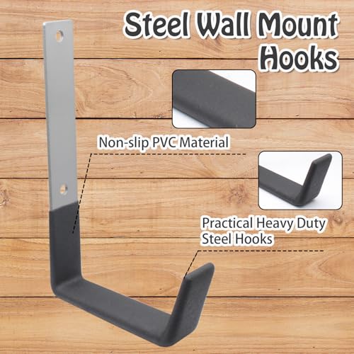 Bivethoi Heavy Duty Steel Hooks, 2 Pack | Garage Storage Utility Hooks, Garden Tool Organizer, Wall Mount, Small U Hooks