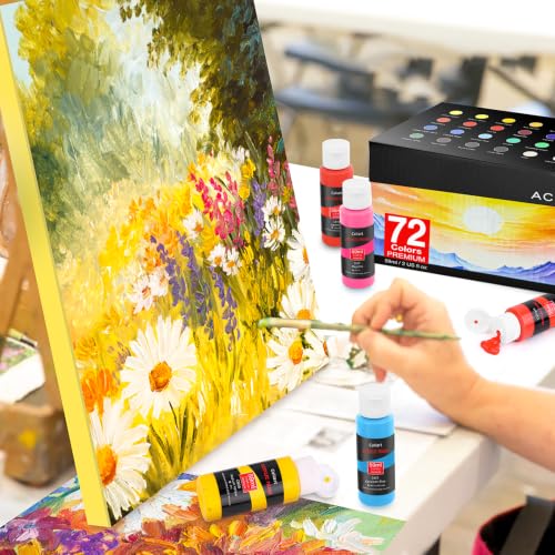 Caliart 72 Colors Acrylic Paint Set with 12 Brushes - color: Regular, size: 2 Fl Oz (Pack of 72)