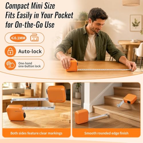 GRENPRO Self-Locking Tape Measure, 10ft/3m Dual Scale, Stiff Blade Orange - color: Orange