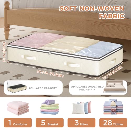 Budding Joy 4 Pack Under Bed Storage Containers with Clear Lids, Beige - color: Beige, size: 60L-4 Pack