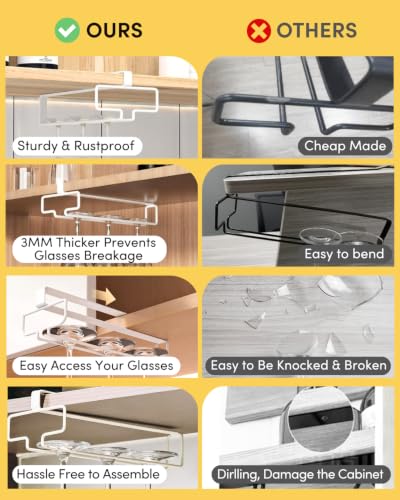 LINFIDITE 2 Pack Wine Glass Holder Stemware Rack Hanger Under Cabinet Wine Glass Rack Kitchen Hanging Storage Rack Organizer,White(For Partition Thickness under 0.98") - color: White, size: Shelf Thickness Under 0.98in