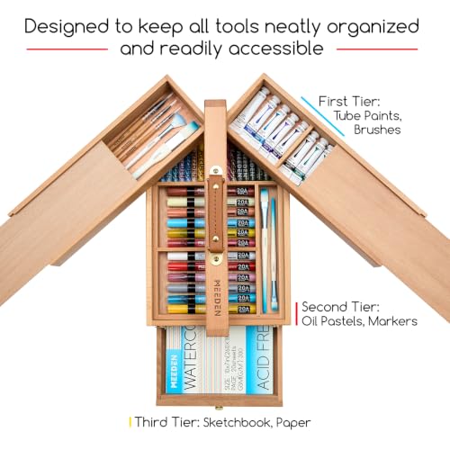 MEEDEN Portable Artist Supply Storage Box: Foldable Beech Wood Box - color: Natural