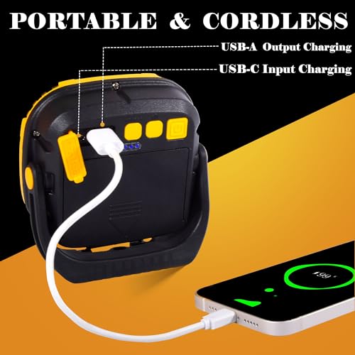 2 Pack Magnetic Work Light Rechargeable 5000 Lumens, 4 Brightness & 4 Color LED Flood Light, 36h Runtime, USB-A Output Port, Ipx4 Waterproof for Car Repair, Construction, Emergency, Garage, Hurricane - color: Yellow