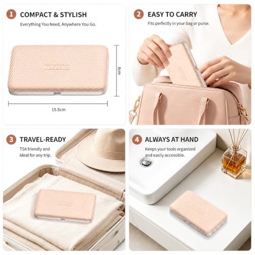 Manicure Set, Stainless Steel Nail Clipper Set with Luxurious Travel Case - color: Silver and Rose Gold