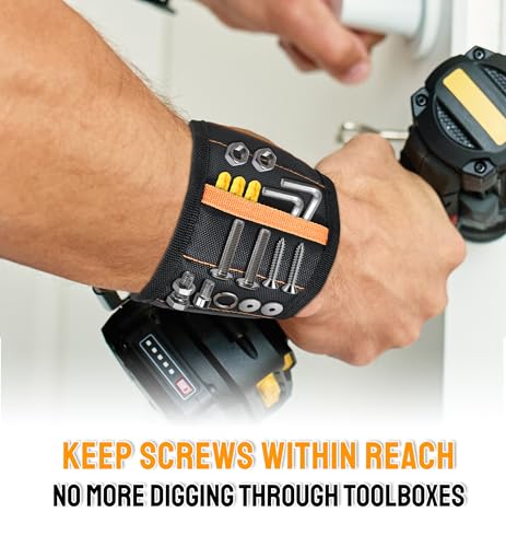 HiRui Magnetic Wristband for Tools – Ultra-Strong 15 Neodymium Magnets Hold Screws, Nails & Bits, Dual Pockets – Hands‑Free for DIY, Home Repairs, Auto – Gift‑Ready for Dad, Husband, Grandpa (Black) - color: Black