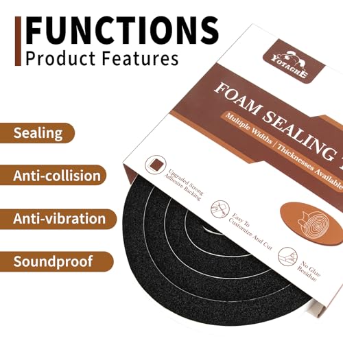 Yotache Air Conditioner Window Seal Kit - 1"x1", 13Ft (6.5Ft x 2, Black) | High Resilience Weather Stripping Foam Tape for AC Windows & Door Insulation, Noise Reducing, Air Leak Proof - size: (1"×1") 13FT