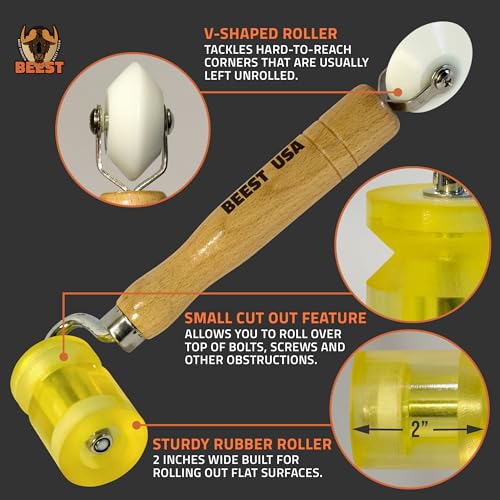 BEEST Seam Roller - Sound Deadening Roller for Automotive Cars, RV Roofs, Metal, Fiberglass, EPDM, TPO Rubber - Dual Design Seam Rolling & Sound Deadening Tool with 2" Flat & Edge Rolling Application