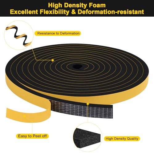 Weather Stripping, Strong Adhesive Foam Tape Insulation, 1/2x1/4in - color: Black, size: 1/2 In x 1/4 In x 13Ft