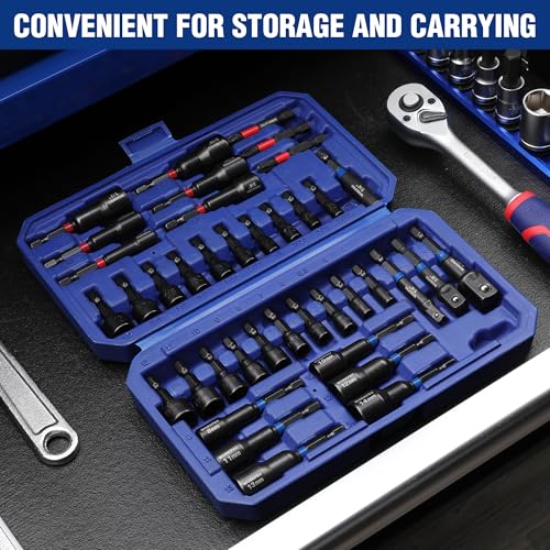 WORKPRO 39 PCS Magnetic Nut Driver Set, Impact Driver Bit 1/4" Hex Shank - size: 39PCS Magnetic Nut Driver Set
