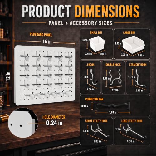 Pegboard Organizer Kit, 4 Pack 12 x 16 in Metal Panels with 6 Bins, White - color: White, size: 16"x12"- 4 Pcs