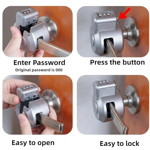 Keyed Door Handle Lockout Device Cover with Code to Disable Access to Keyhole Combination Lock for Bedroom from Outside Only Fits Handle Lock with Long Connecting Shaft (1, Silver) - color: Silver
