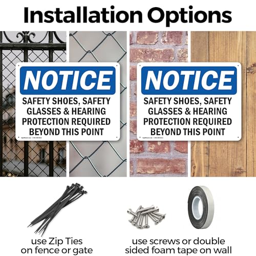 (2 Pack) Safety Shoes Safety Glasses & Hearing Protection OSHA Notice Sign 14 Inch X 10 Inch Plastic Sign, Weather Resistant, UV Protected for Workplace, Business, and Construction Site, Made in the USA - size: 14 Inch X 10 Inch, style: Plastic