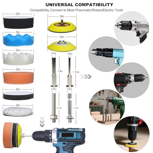 3 Inch 134 PCS Sanding Disc Drill Polishing Kit - Hook & Loop Wet/Dry Sandpaper Buffing Pads for Rotary Tools - Perfect for Car Headlight Restoration, Wood, Metal, Glass - DIY Sanding Attachment Set