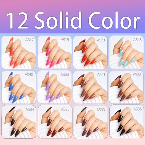 288Pcs Press on Nails Medium Almond Fake Nails 12 Solid Color False Nails Reusable Artificial Acrylic Glue on Nail Full Cover Stick on Nail for Women Salon DIY Manicure - color: Style-27
