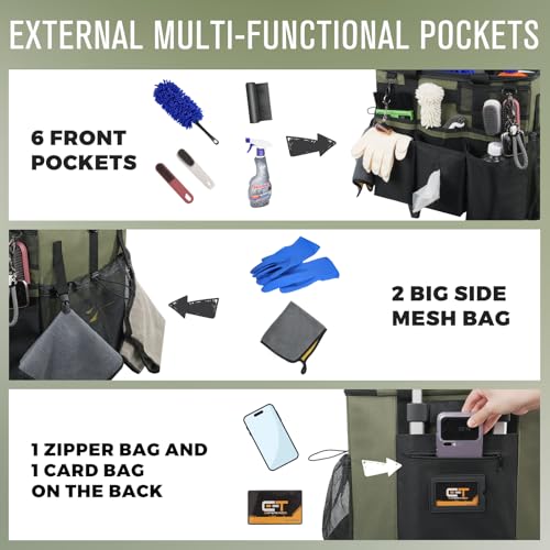 Rolling Cleaning Caddy Bag with Detachable Trolley, Large Cleaning Supplies Organizer with Wheels, Multi-Pocket Cleaning Cart with Adjustable Shoulder Strap for Housekeepers & Home Use, Armygreen - color: Armygreen