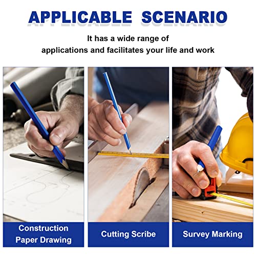 Honoson 200 Pcs Flat Construction Pencils with Printed Ruler Wood Graphite 2 Pcs Carpenter Pencil Sharpener for Woodworking Marking Tool(Blue) - color: Blue