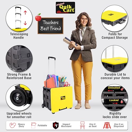 dbest Products Quik Cart Standard Collapsible Rolling Crate - Yellow Lid - color: Yellow, style: Standard