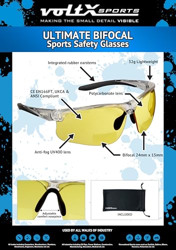 voltX ULTIMATE SPORTS Yellow Bifocal Reading Safety Glasses +1.5 Dioptre - color: Clear Frame/Yellow Lens, size: +1.5 Dioptre