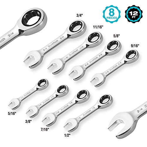 DURATECH Stubby Ratcheting Combination Wrench Set, SAE, 8-Piece, CR-V Steel - size: 7.94 - 19.05 mm (8-Piece Set)