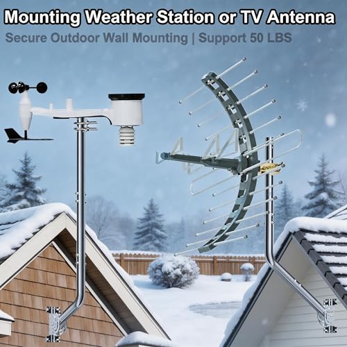 40" Heavy Duty Adjustable Antenna Wall Mount – 430 Stainless Steel J-Pole Solid Mast Bracket for Starlink (Adapter Required), TV Antennas, Weather Stations – 1.38" OD Pivot Base (Silver) - color: 40‘’ Long Wall Mount Silver