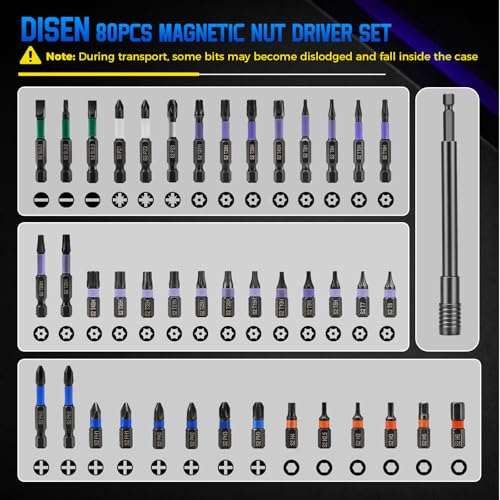 DISEN 80-Pieces Magnetic Impact Nut Driver Set Metric & SAE