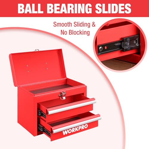 WORKPRO Portable Mini Metal Tool Box with 2 Drawers - color: Red