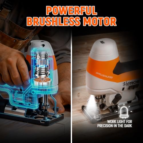 Hoteche Cordless Brushless Jigsaw - 4.0Ah Battery, 1000-3000RPM, 25.4mm Stroke, Fast Blade Change, 3 Orbital Settings, with Charger & Accessories
