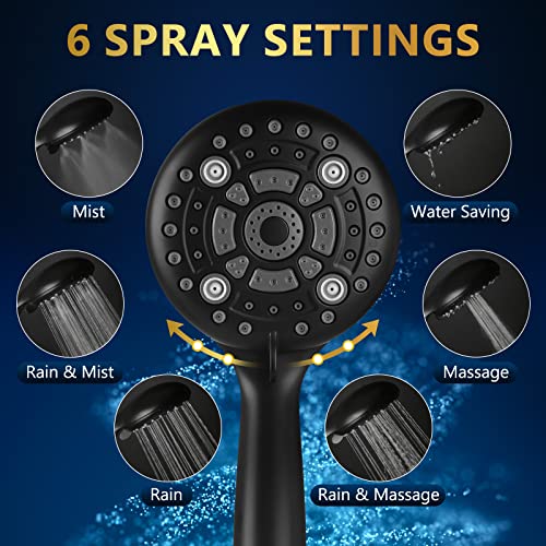 6 Spray Modes High Pressure Handheld Showerhead Set Upgraded - color: Matte Black