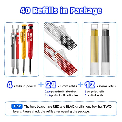 Enhon 4 Pack Carpenter Pencil Set with Sharpener, Black/Red/Yellow - color: Black, Red, Yellow