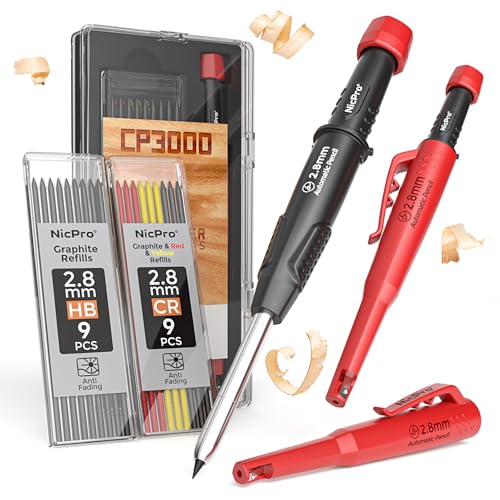 Nicpro Carpenter Pencil with Sharpener & Holster, Construction Pencil -Red - color: Black with Red