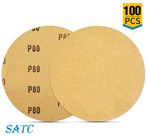 S SATC 100 PCS PSA Sanding Discs 6 Inch Adhesive Backed Sandpaper 80 Grit Sander Attachment for Drill Self Stick Aluminum Oxide Round Automotive Sandpaper with Sticky Back - style: 80 Grit