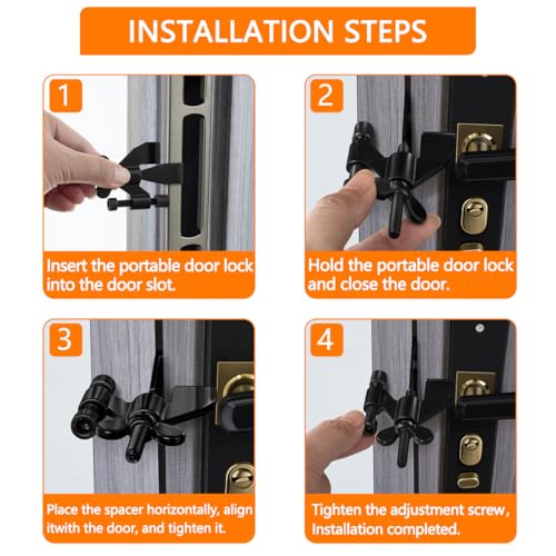 Black Adjustable Heavy Duty Portable Door Lock,No Drill - color: Black