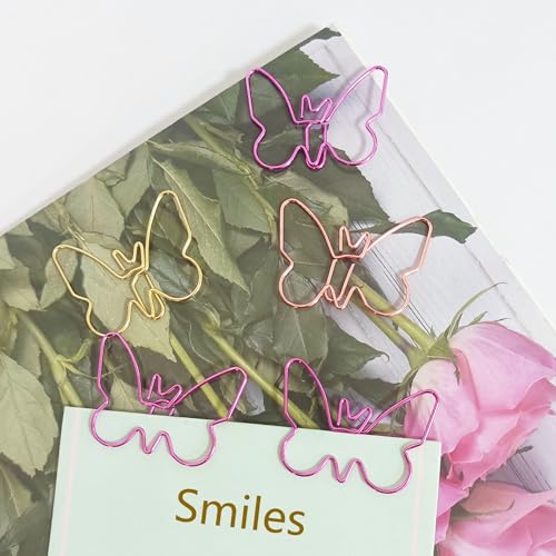Cute Paper Clips, Butterfly Paperclips, Smooth Metal Paper Clips for File Organization or Decoration - Perfect for Home, Office, School.40 Pcs/Box, Pink, Blue, Gold, Rose Gold - style: Butterfly