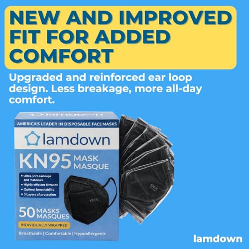 (50-Pack) KN95 Face Masks, Individually Wrapped, Premium Disposable Dust Mask, Black - color: 50 Masks (Black)