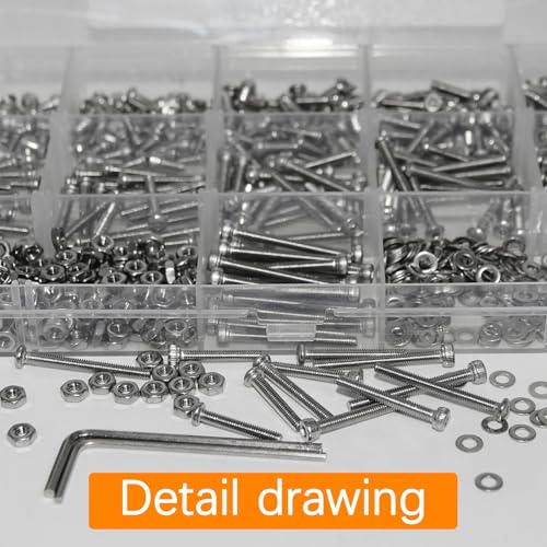 842 Pcs Metric Screws Assortment Kit, M2.5 Screw Kit, Small Assorted Nuts and Bolts Assortment Kits, Stainless Steel Hex Socket Button Head Screw & Hex Socket Head Screw Set with Washers + Wrenches - size: M2.5-842Pcs
