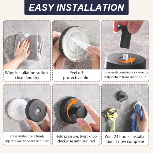 4-Pack Reusable Suction Cup Hooks for Shower, Drill-Free Wall Hooks - color: Bright Silver