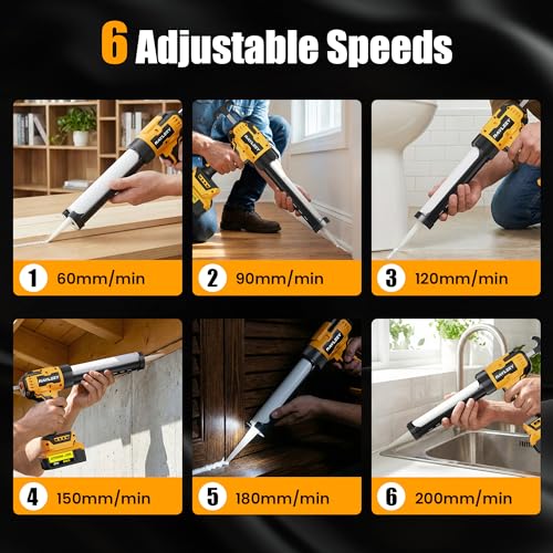 Electric Caulking Gun Compatible with Dewalt 20V Battery (without battery), Battery Powered Caulk Gun with 9pcs Caulk Remover Tool, 6 Adjustable Speeds, Dripless Silicone Gun for Filling, Sealing - color: For Dewalt 20v Battery