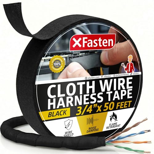 XFasten Wire Harness Tape, 3/4-Inch x 50-Foot, High Temp Wiring Loom Harness, Self-Adhesive Felt Cloth Electrical Tape for Automotive Engines, Noise Dampening, and Cable Protection - style: 3/4-Inch x 50-Feet (Single Pack)
