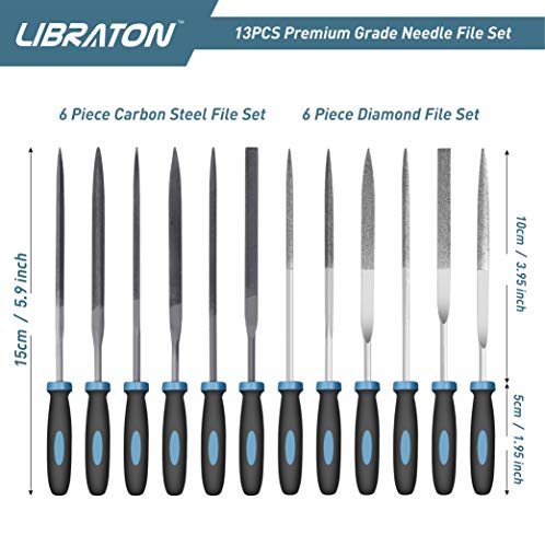 LIBRATON 13PCS Small Needle Files Set, 6 Carbon Steel & 6 Diamond File Set - style: Needle File-13PCS