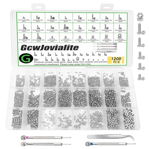 1200Pcs Small Metric Screws and Nuts Kit, M1 M1.2 M1.4 M1.6 M2 M2.5 - size: M1/1.2/1.4/1.6/2/2.5-1200 Pcs
