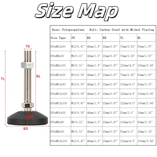 M8 Leveling Feet 880 Lb Capacity, 4.8 Inches Height - 2 Inches Base, 4Pcs - color: Black, size: D50xM8xH100mm