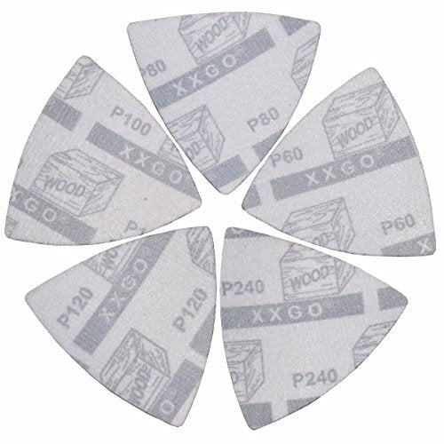 XXGO 55 Pcs 80mm 3-1/8 Inch Triangular Oscillating Multi Tool Sanding Pads - size: 3-1/8 Inch Triangle - Mix Grit - 55 Pcs