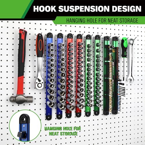 8-Piece Magnetic Socket & Bit Organizer Kit, 1/4'' 3/8'' 1/2'' Heavy Duty Socket Holder Holds 80 Clips, Aluminum Sockets Rail for Tool Box Drawer, 1/4'' Slidable Drill Bit Organizer Holds 80 Bits - style: Multi-Color 8-Piece