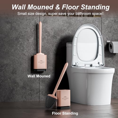 Sellemer Silicone Toilet Brush, Ventilation Slots Holder 1 Pack, Rose Gold - color: Rose Gold-1pcs