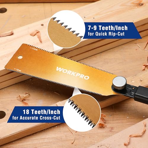 WORKPRO 8'' Japanese Pull Saw, Double-Edged Hand Saw with 7-9&18 TPI - size: 8'' - Wide Head