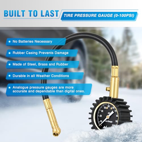 Nilight 100PSI Tire Pressure Gauge Glow Dial 14" Extended Hose - color: Night Glow Tire Gauge