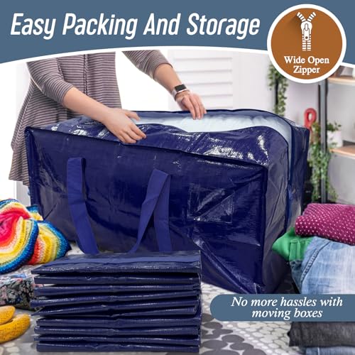 6 Pack Extra Heavy Duty Large Moving Bags with Strong Zipper, Dark Blue - color: Dark Blue, size: 6 Pack