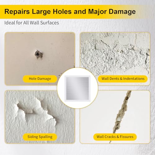 6/8/10/12 Inch Drywall Repair Kit, 6PCS Heavy Duty Self-Adhesive Mesh Patch Kit for Large Holes - Includes Scraper & Sandpapers, Ideal for Drywall, Sheetrock, Wall and Ceiling Repairs