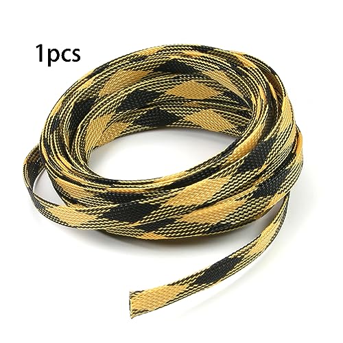Othmro 5m/16.4ft PET Expandable Braid Cables Sleeving Flexible Wire Mesh Sleeve Black Yellow,for TV Audio PC Cords Protect from Pets Chewing - color: Black Yellow, size: 12mmx5m