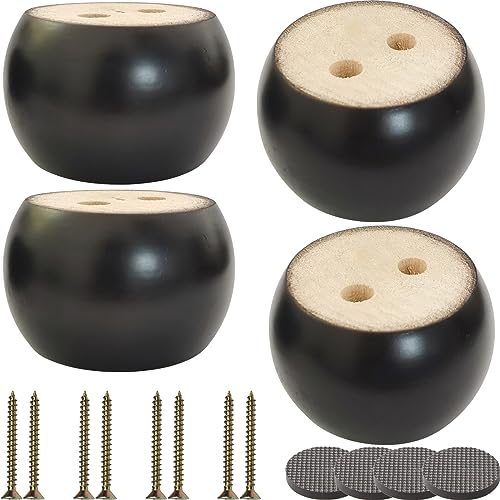 2 Inch Wood Sofa Furniture Legs Round Black Bun Feet 2 Inch Tall Legs Replacement for Sofa/Couch/Ottoman/Loveseat/Cabinet with Screw Set of 4 (Diameter: 2.7inch, Black) - color: Black, size: Diameter: 2.7inch